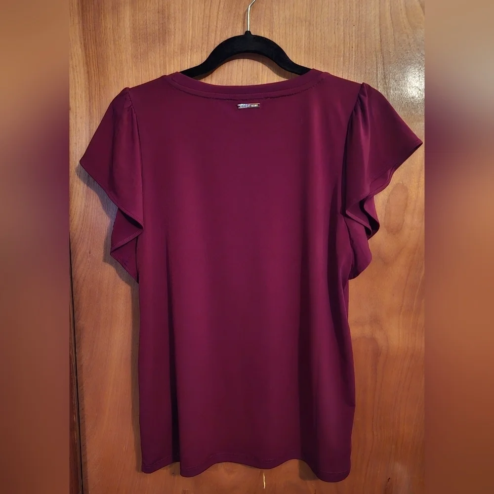 Michael Kors Burgundy Ruffled Cap Sleeve Blouse, Sz. M